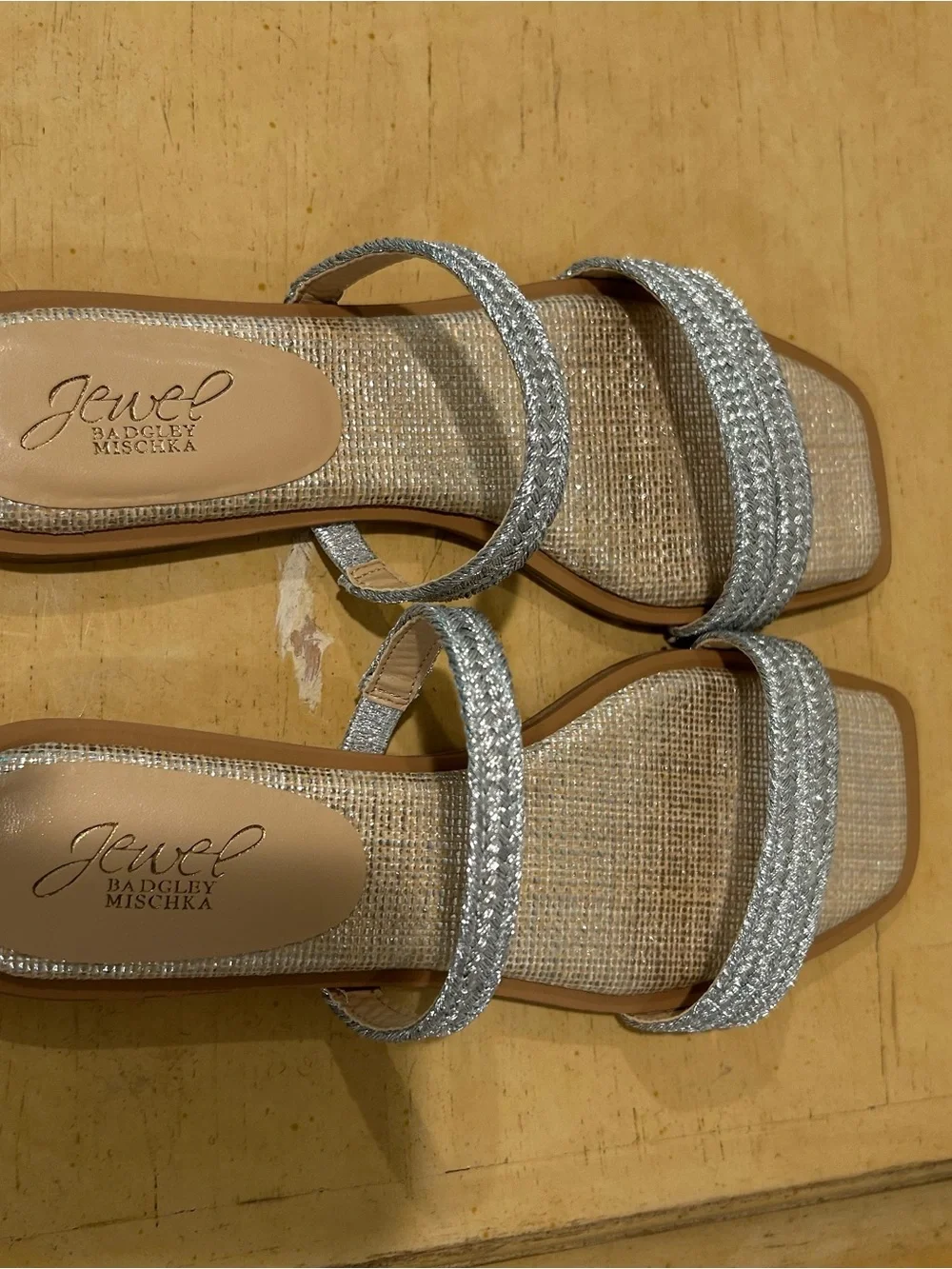 Jewel Badgley mischka  Helena  silver flat women’s sandal in size 9